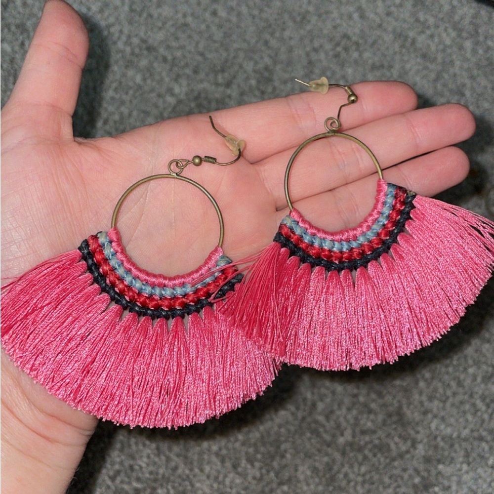 Pink Fringe Earrings